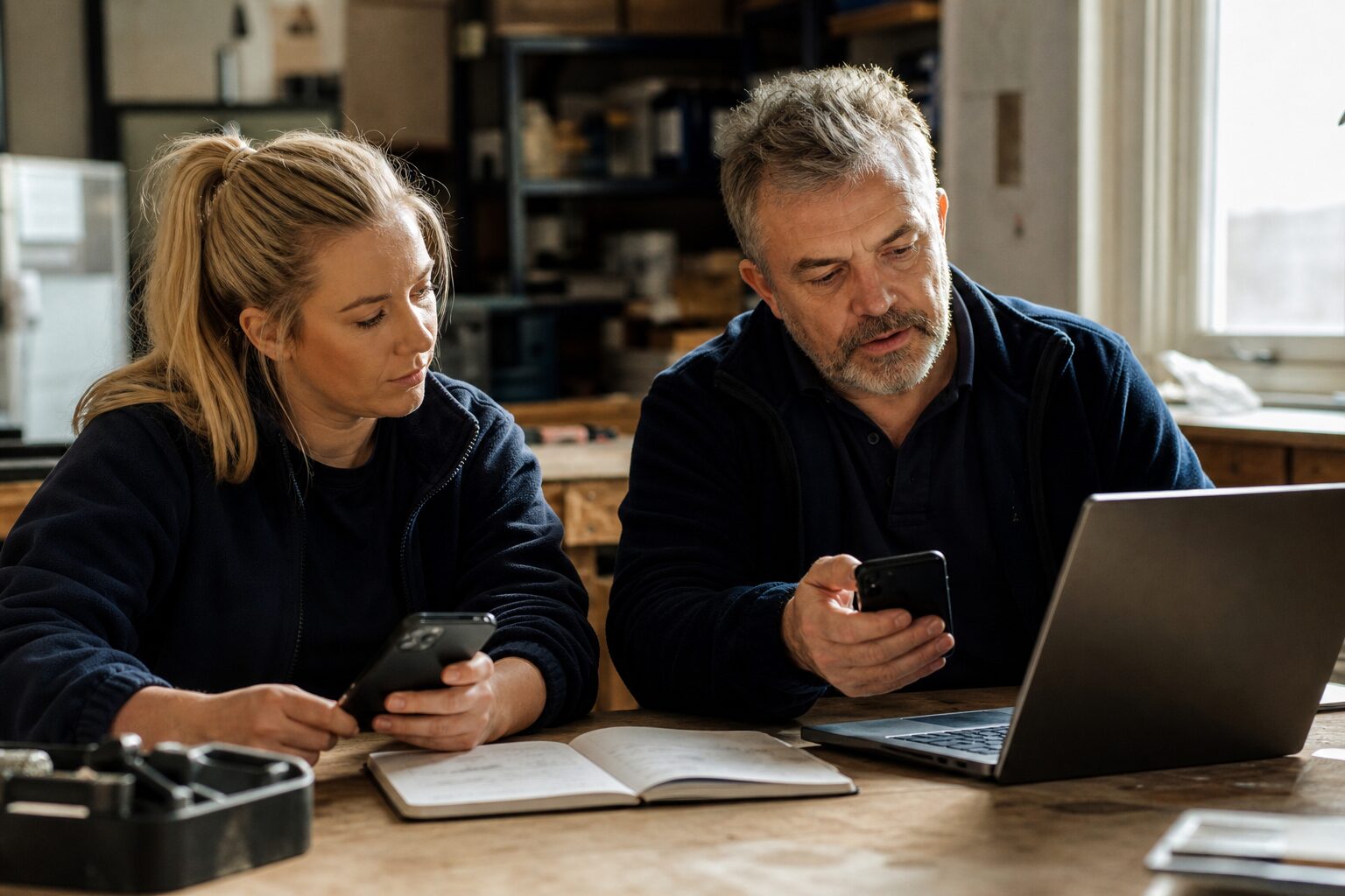 Two electrical contractors trialling certification software on their own devices