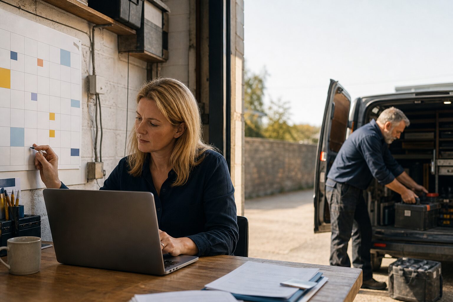 Trades office manager organising future service reminders