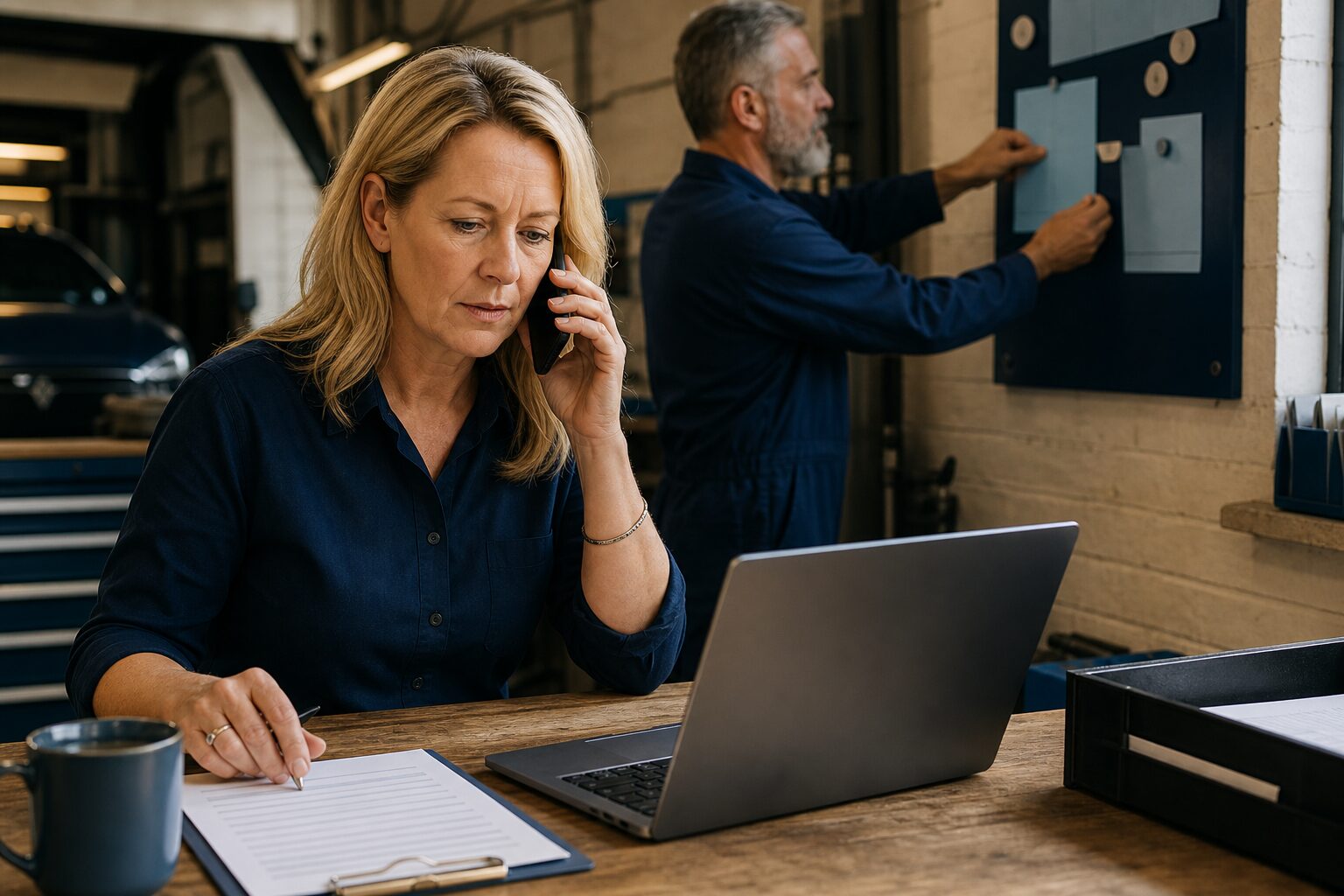 Trades office manager phoning a customer to confirm a service booking