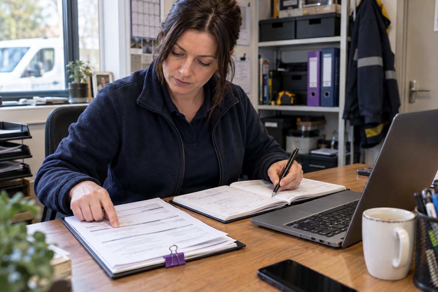 Trade office manager linking an accepted quote to the scheduled job diary