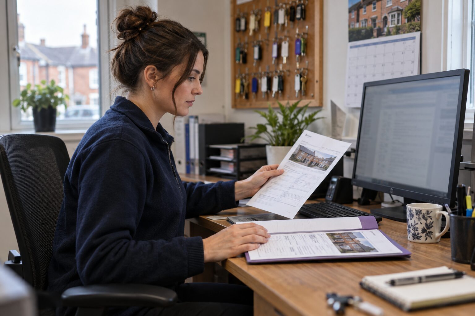 Trade office coordinator matching a landlord property record with the correct recipient details